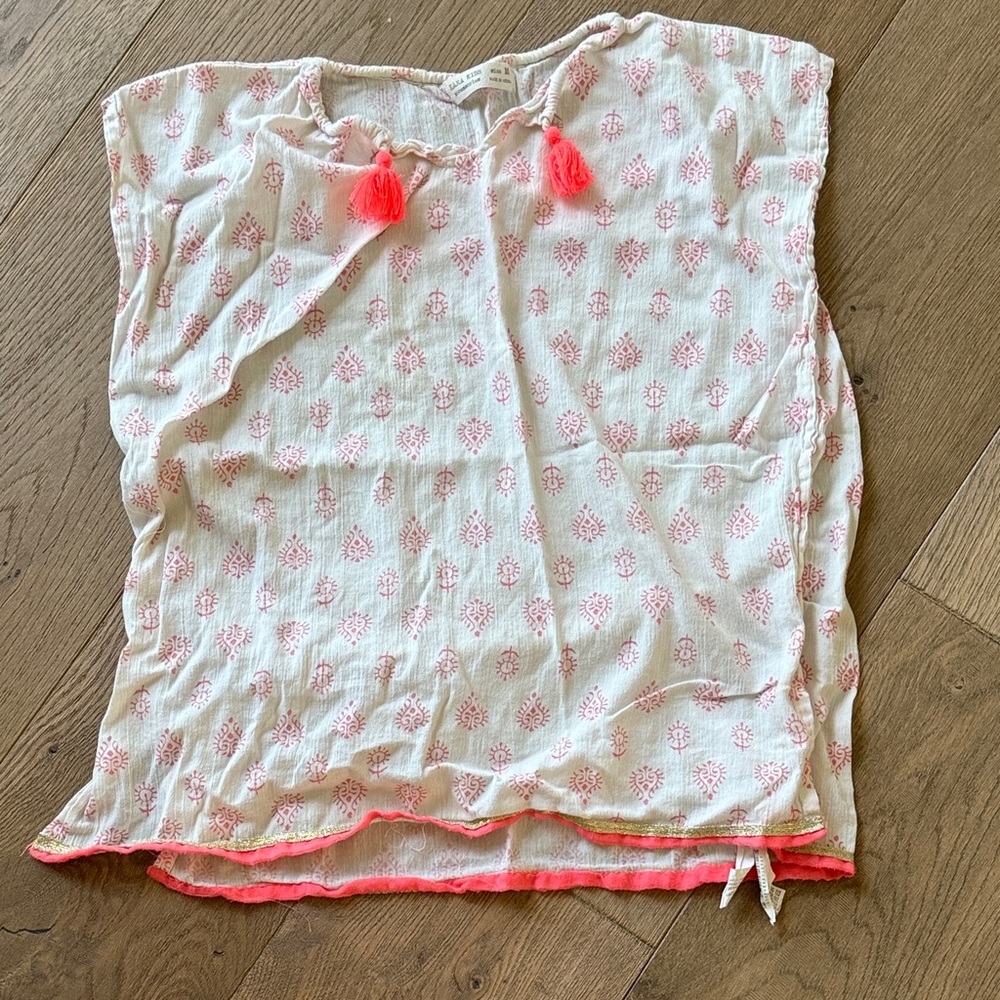 Zara Kids Cream Swim Coverup with Pink Accents